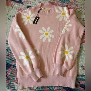 Pink Floral Bubble Sleeve Sweater